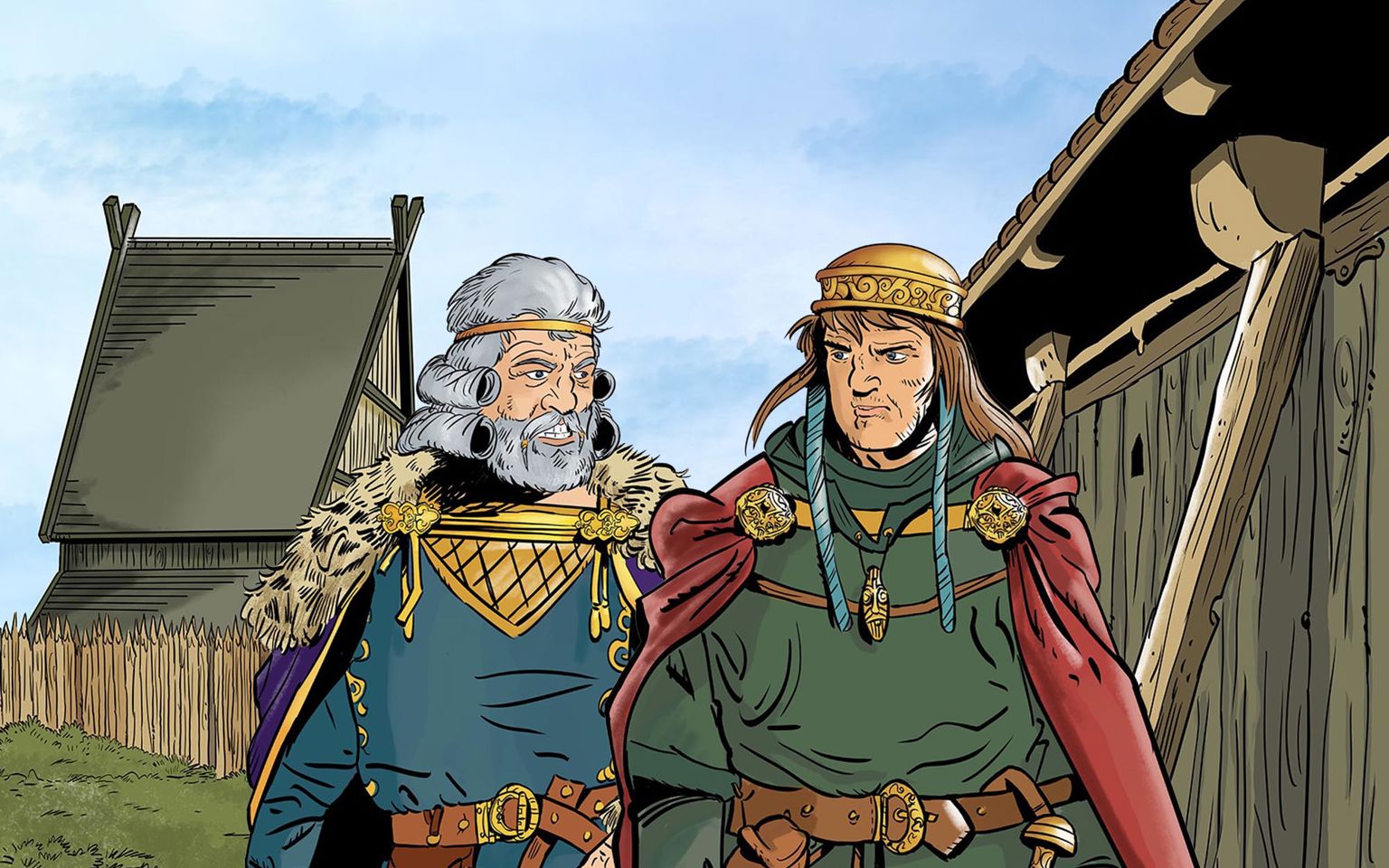 Tegning af de to danske konger Harald Klak og Horik den Første